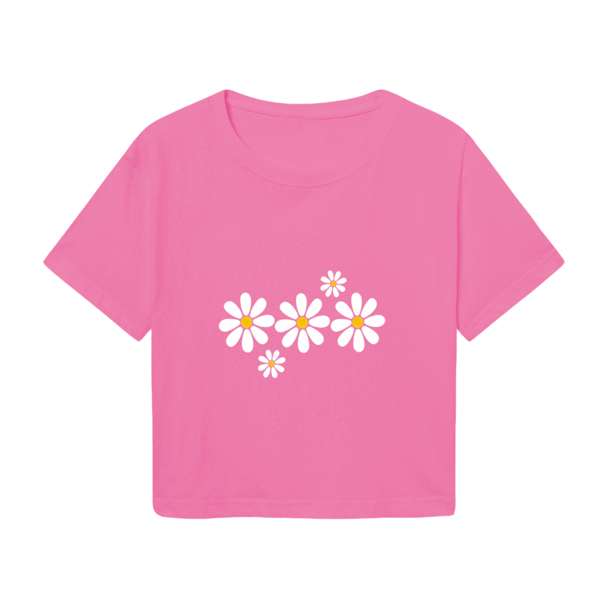 Soft White Daisy Floral Hot Pink Crop Top ¨C Cottagecore Spring Girly Short T-Shirt