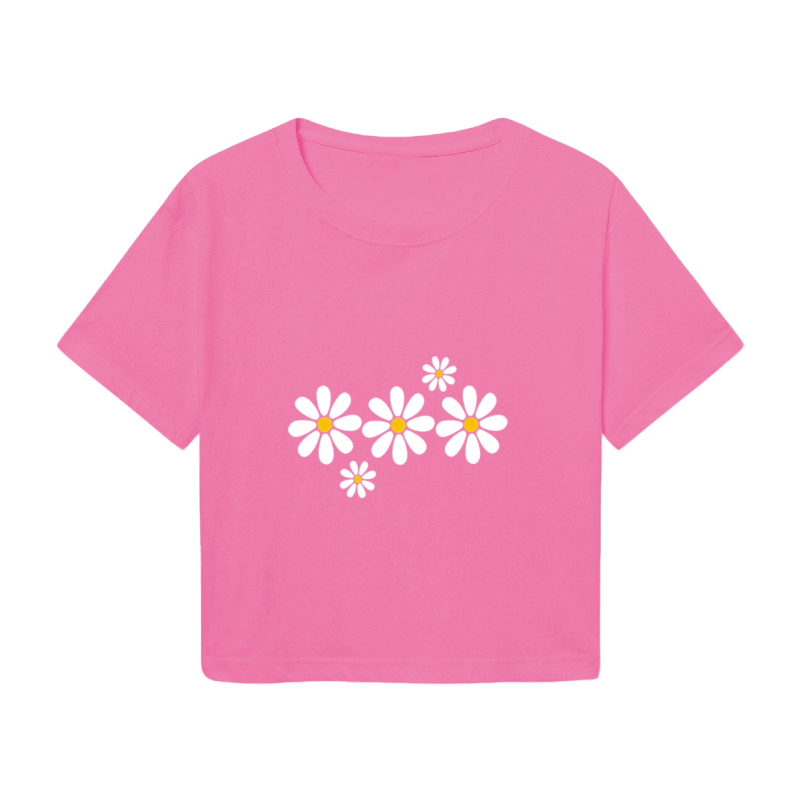 Soft White Daisy Floral Hot Pink Crop Top ¨C Cottagecore Spring Girly Short T-Shirt