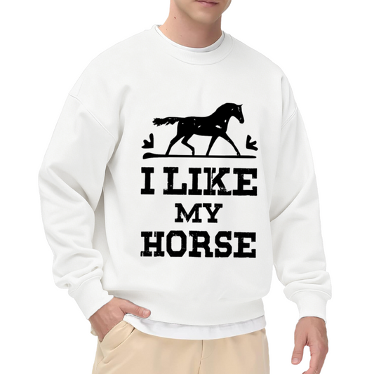 I Like My Horse Equestrian Silhouette Crewneck Sweatshirt | Vintage Distressed Horse Lover Graphic Pullover, Rider Gift Top