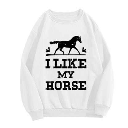 I Like My Horse Equestrian Silhouette Crewneck Sweatshirt | Vintage Distressed Horse Lover Graphic Pullover, Rider Gift Top