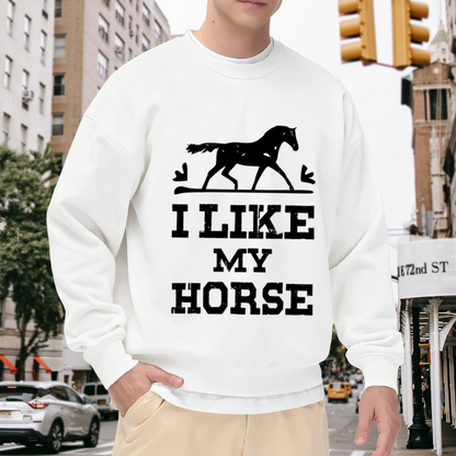 I Like My Horse Equestrian Silhouette Crewneck Sweatshirt | Vintage Distressed Horse Lover Graphic Pullover, Rider Gift Top