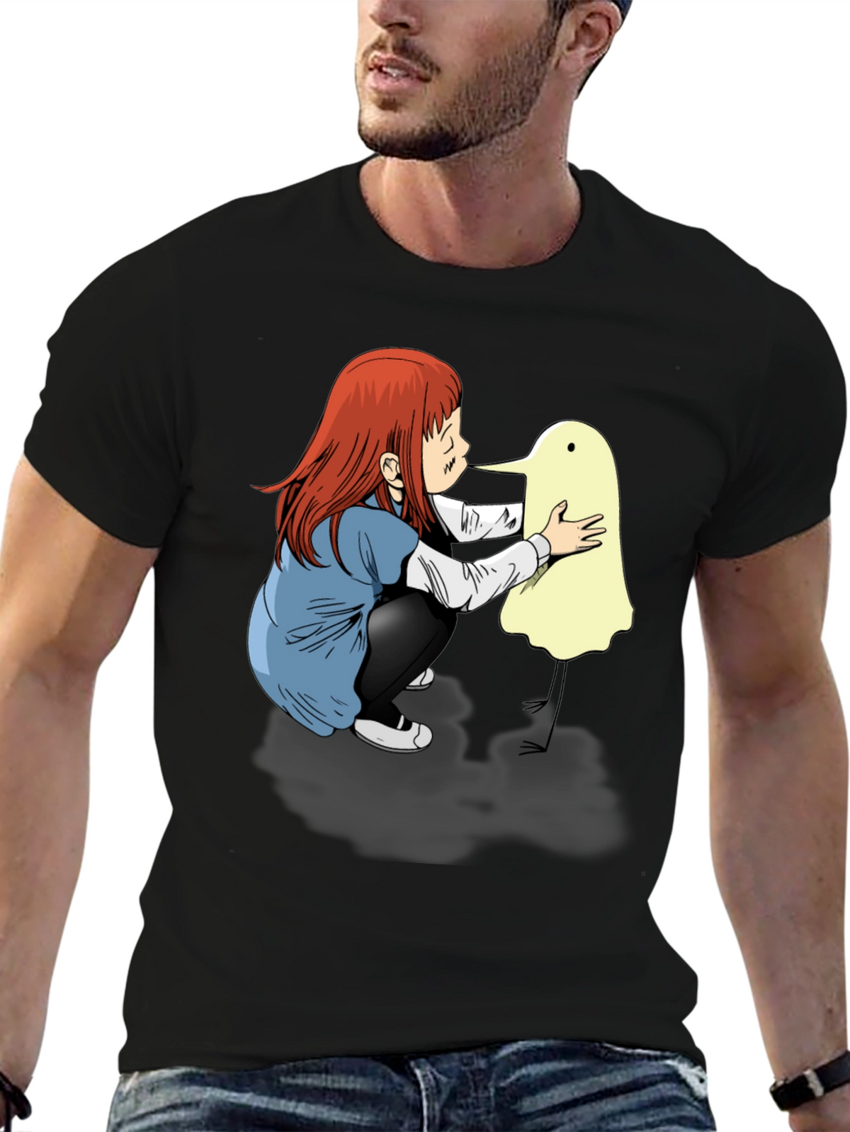 Girl & Duck-Billed Ghost Black T-Shirt
