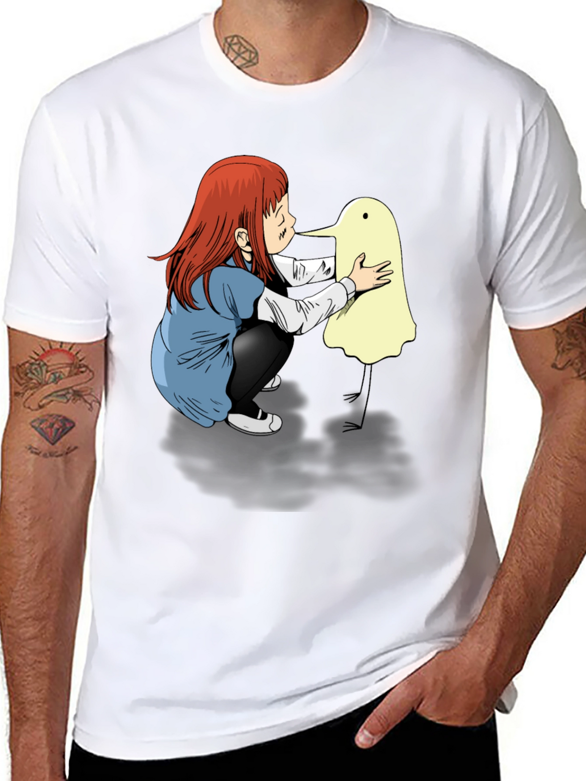 Girl & Duck-Billed Ghost Black T-Shirt