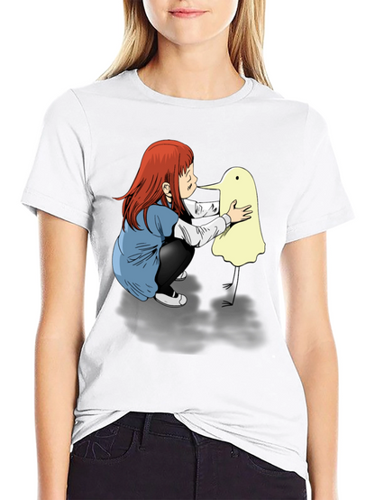 Girl & Duck-Billed Ghost Black T-Shirt