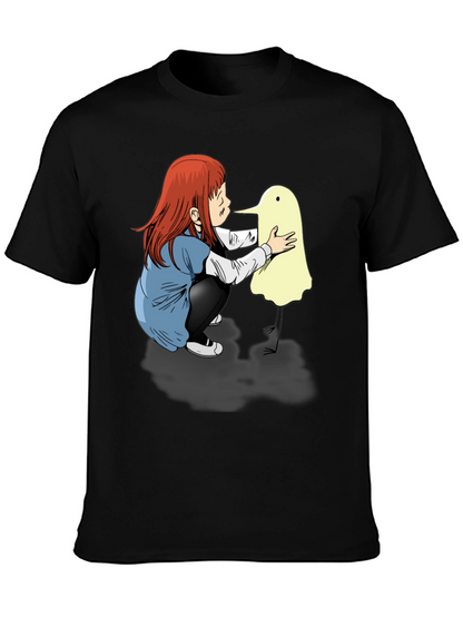 Girl & Duck-Billed Ghost Black T-Shirt