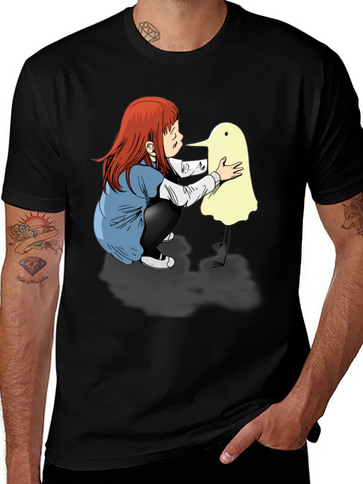 Girl & Duck-Billed Ghost Black T-Shirt