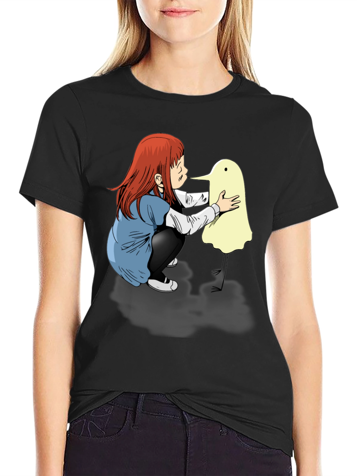 Girl & Duck-Billed Ghost Black T-Shirt