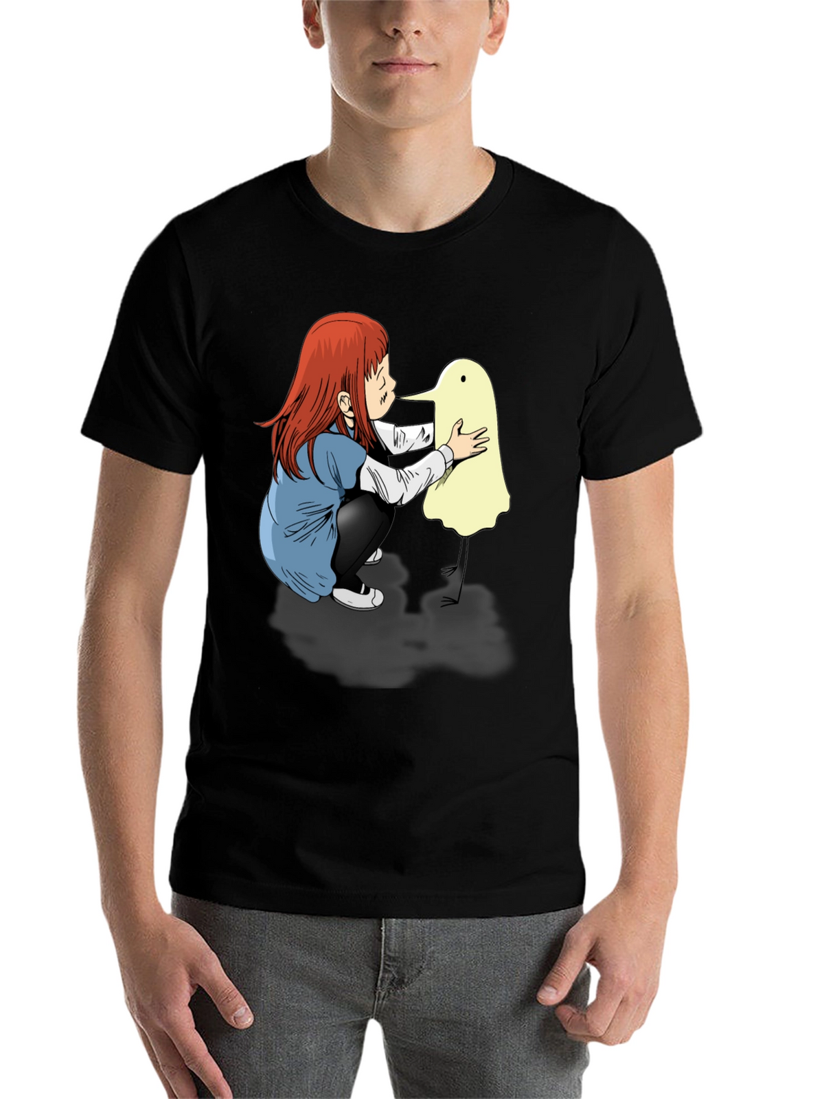 Girl & Duck-Billed Ghost Black T-Shirt