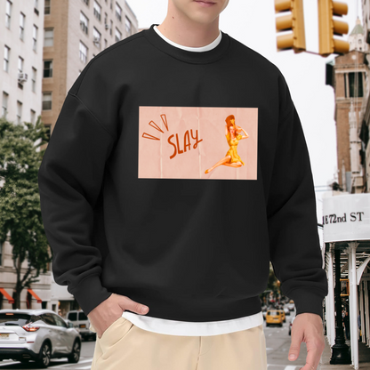 Slay Retro Woman Crewneck Sweatshirt - Vintage Boss Lady Graphic Pullover, Empowerment Streetwear, Sassy Quote Top