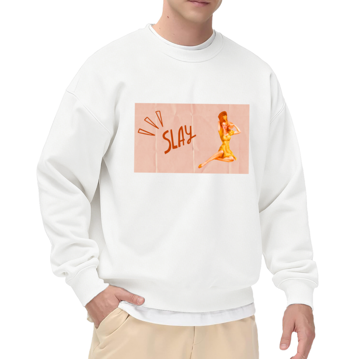 Slay Retro Woman Crewneck Sweatshirt - Vintage Boss Lady Graphic Pullover, Empowerment Streetwear, Sassy Quote Top