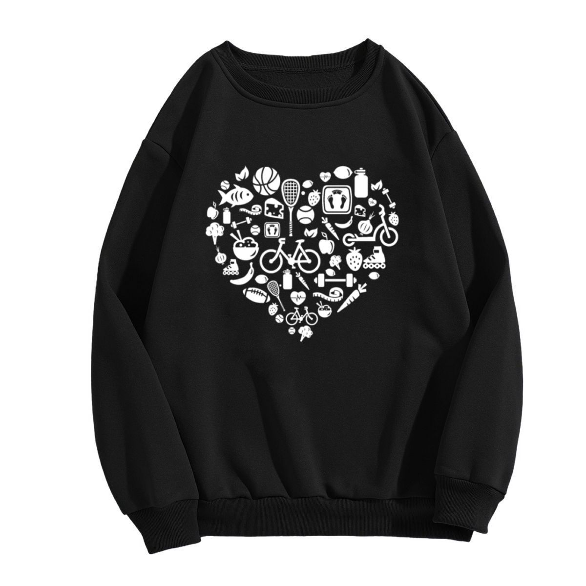 Healthy Heart Icons Crewneck Sweatshirt - Fitness Wellness Lifestyle Pullover, Health Motivation Graphic, Gym Lover Top
