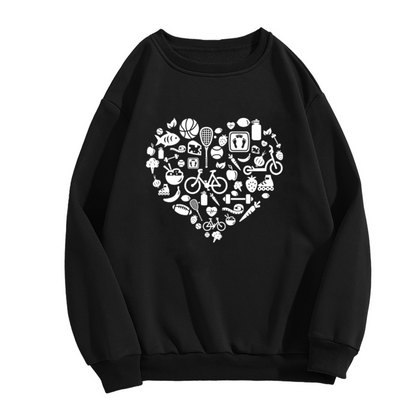 Healthy Heart Icons Crewneck Sweatshirt - Fitness Wellness Lifestyle Pullover, Health Motivation Graphic, Gym Lover Top