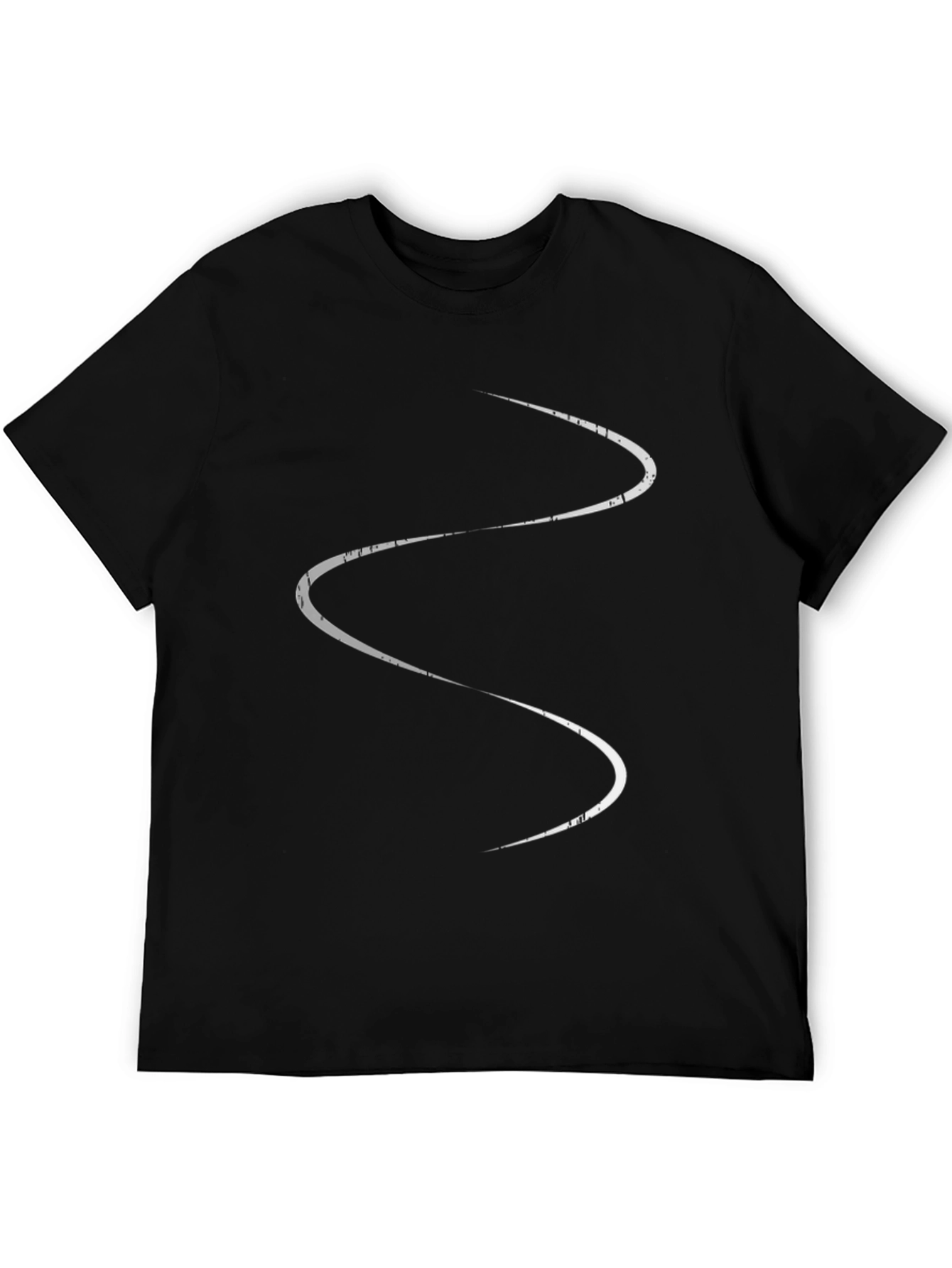 Mens Black T-Shirt with Abstract White Line Design