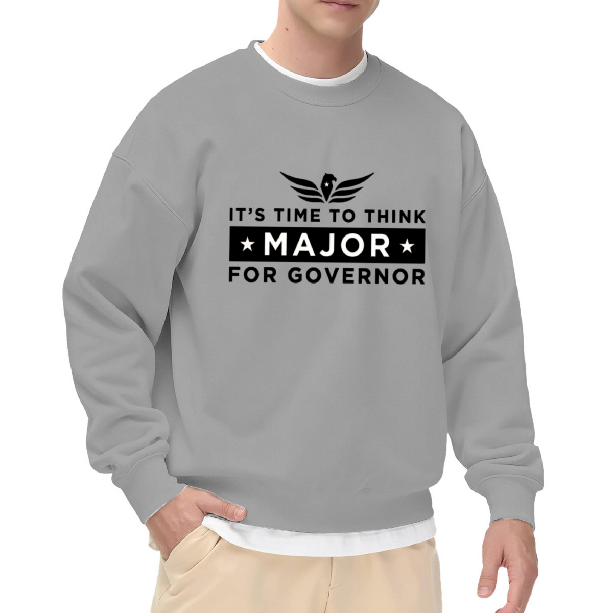 It's Time To Think Major For Governor Crewneck Sweatshirt - Vintage Campaign Eagle Graphic, Election Day Pullover, Political Humor