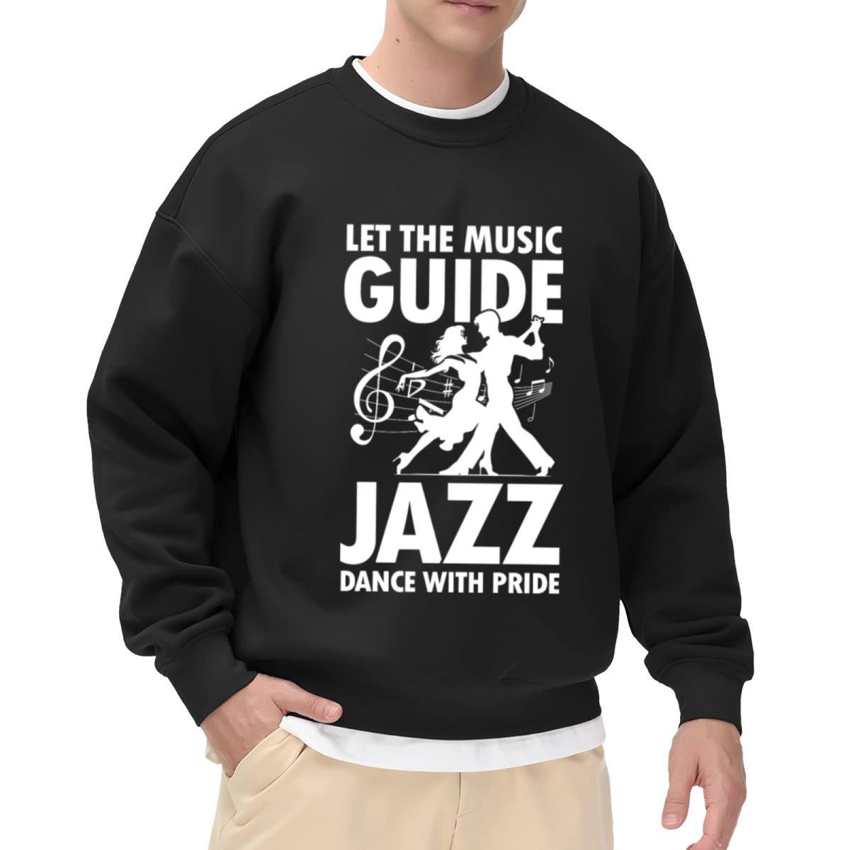 Let The Music Guide Jazz Dance Crewneck Sweatshirt, Dancing Couple Treble Clef Pullover, Dance Gift