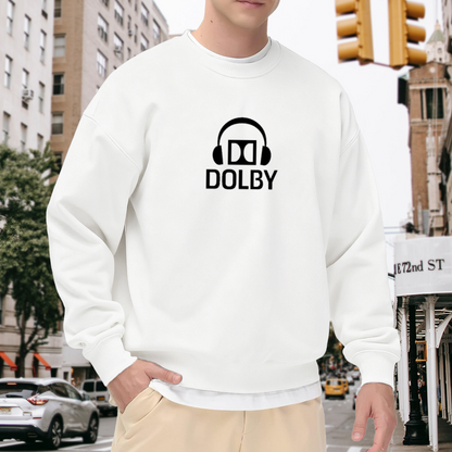 Dolby Headphones Logo Audio Tech Crewneck Sweatshirt | Minimalist Sound Brand Graphic Pullover, Sound Engineer Gift