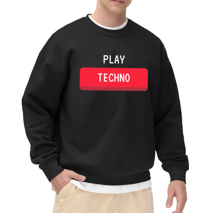 Play Techno Sweatshirt | Retro Pixel Play Button Graphic Crewneck, Electronic Music Lover Pullover Top, Techno Fan Gift for Men Women