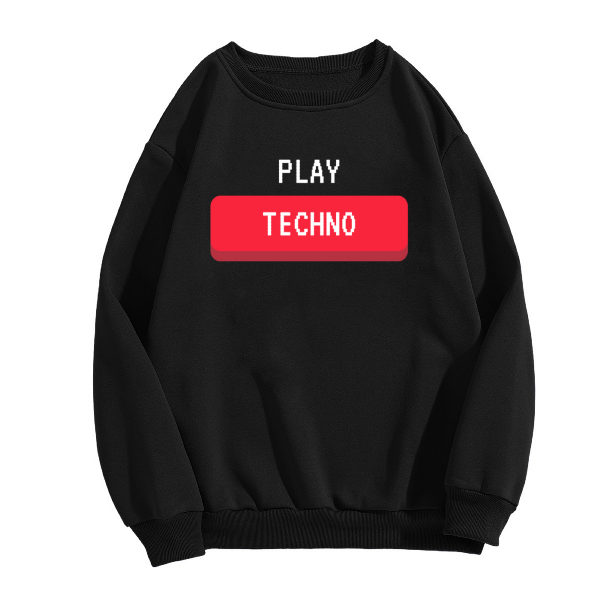 Play Techno Sweatshirt | Retro Pixel Play Button Graphic Crewneck, Electronic Music Lover Pullover Top, Techno Fan Gift for Men Women
