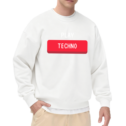 Play Techno Sweatshirt | Retro Pixel Play Button Graphic Crewneck, Electronic Music Lover Pullover Top, Techno Fan Gift for Men Women