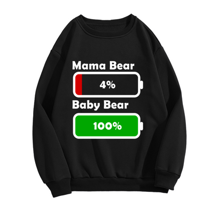 Mama Bear Low Battery Baby Bear Full Battery Crewneck Sweatshirt | Funny Mom Life Pullover, Cute Battery Icon Graphic Top, Mother's Day Gift
