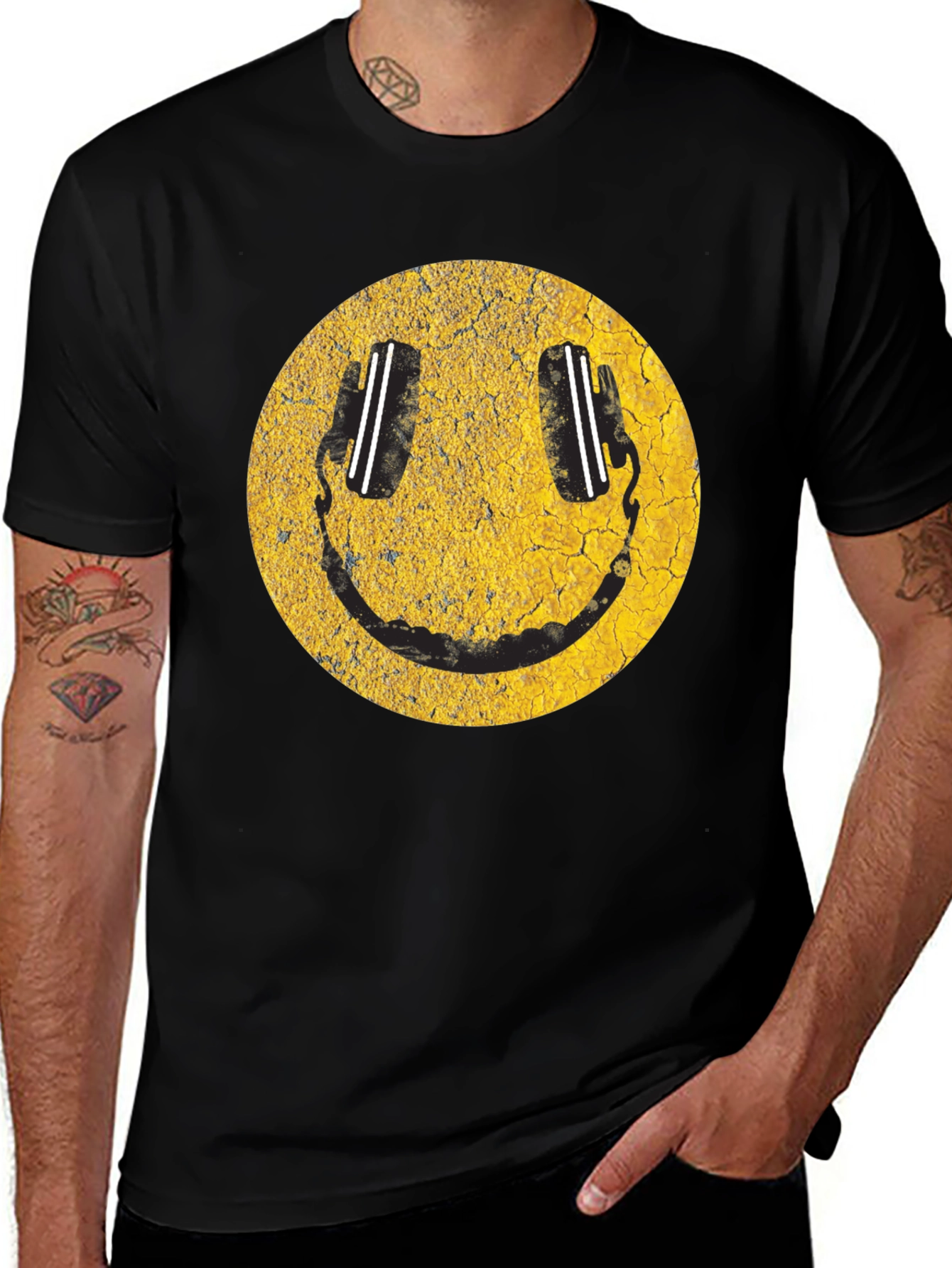 Smiley Face DJ Headphones Graphic T-Shirt