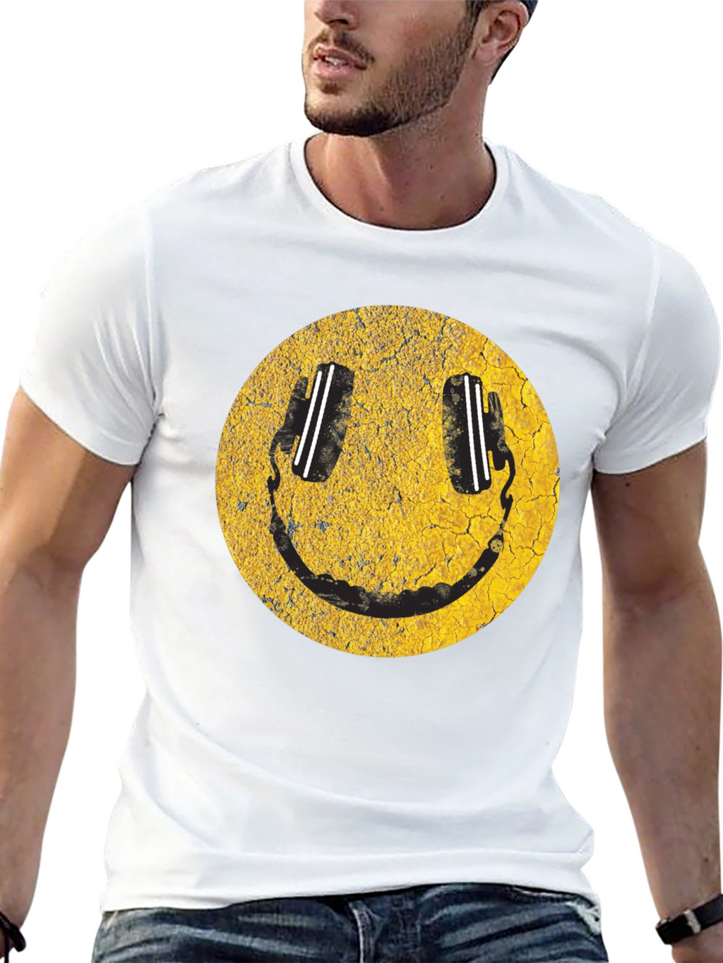 Smiley Face DJ Headphones Graphic T-Shirt