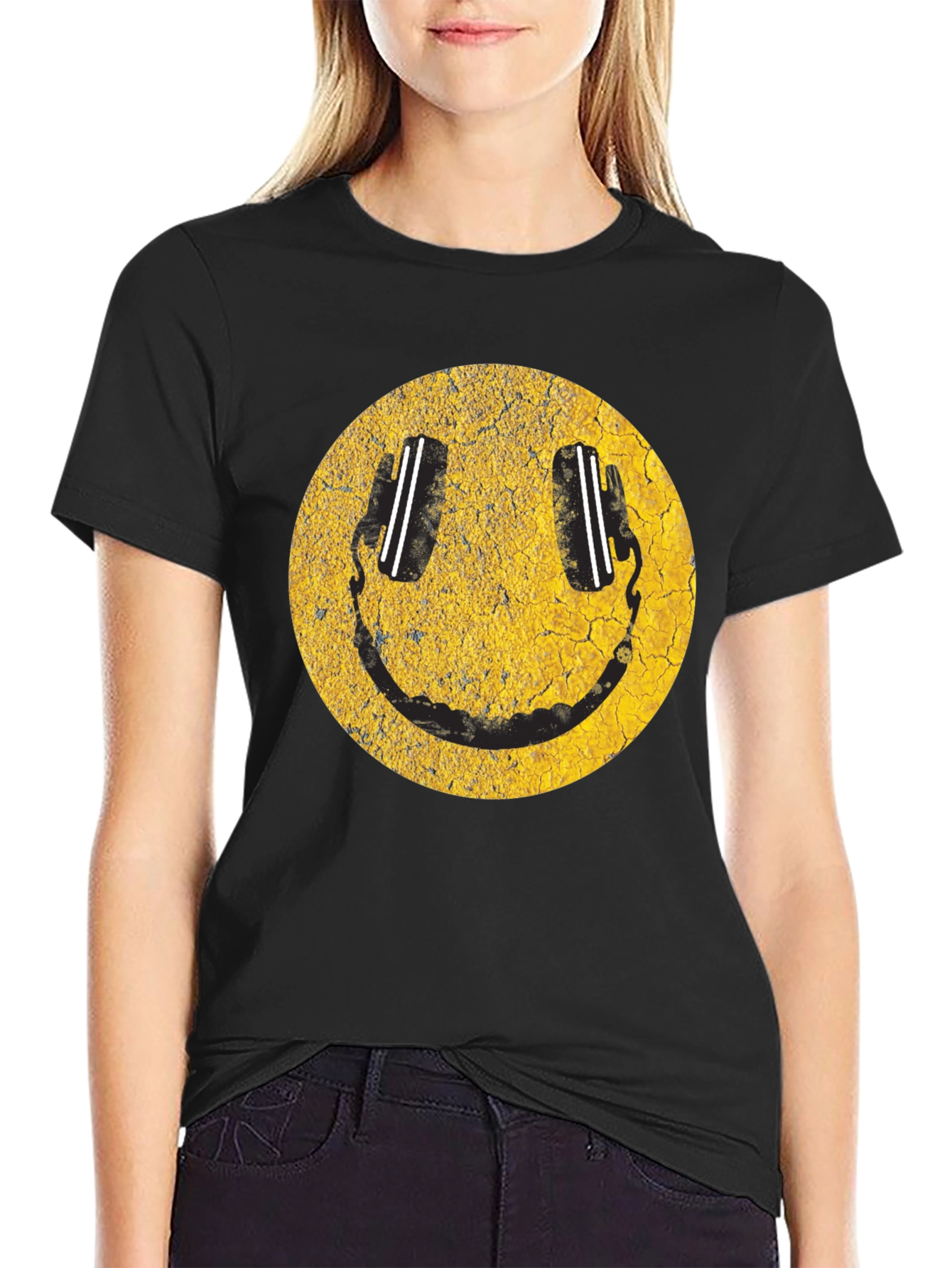 Smiley Face DJ Headphones Graphic T-Shirt