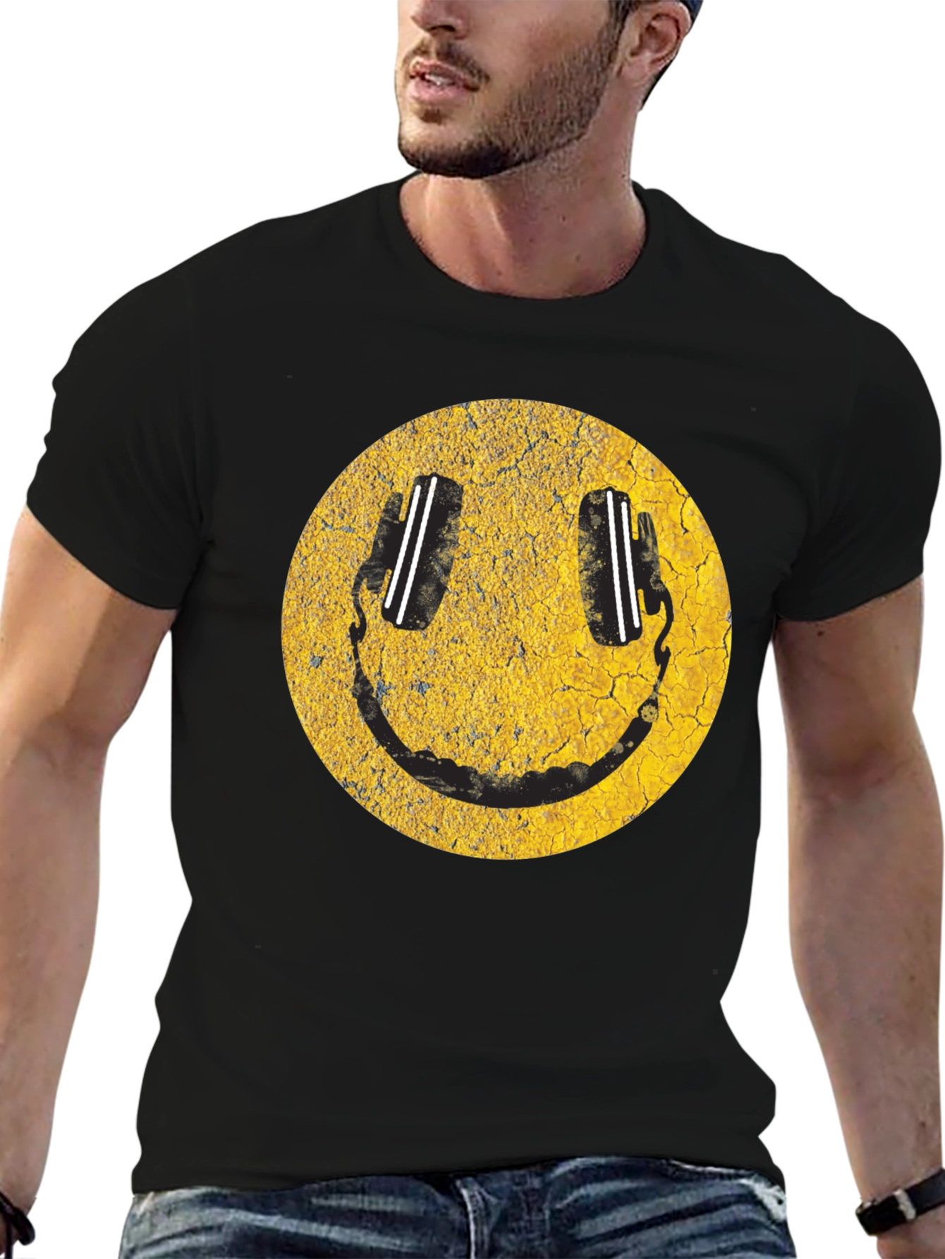Smiley Face DJ Headphones Graphic T-Shirt