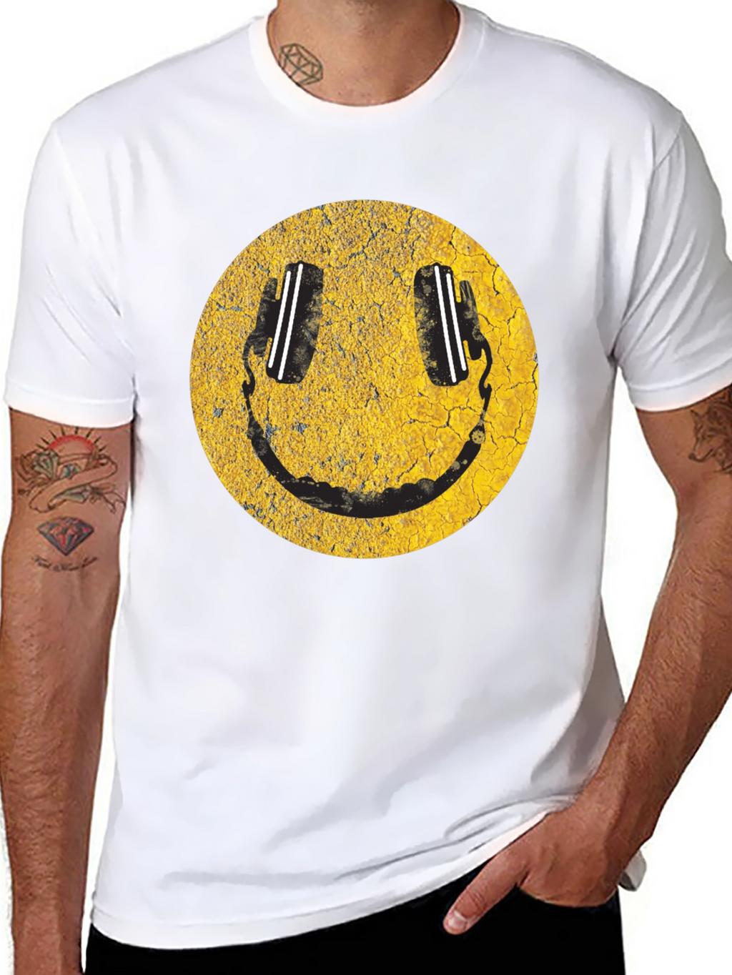 Smiley Face DJ Headphones Graphic T-Shirt