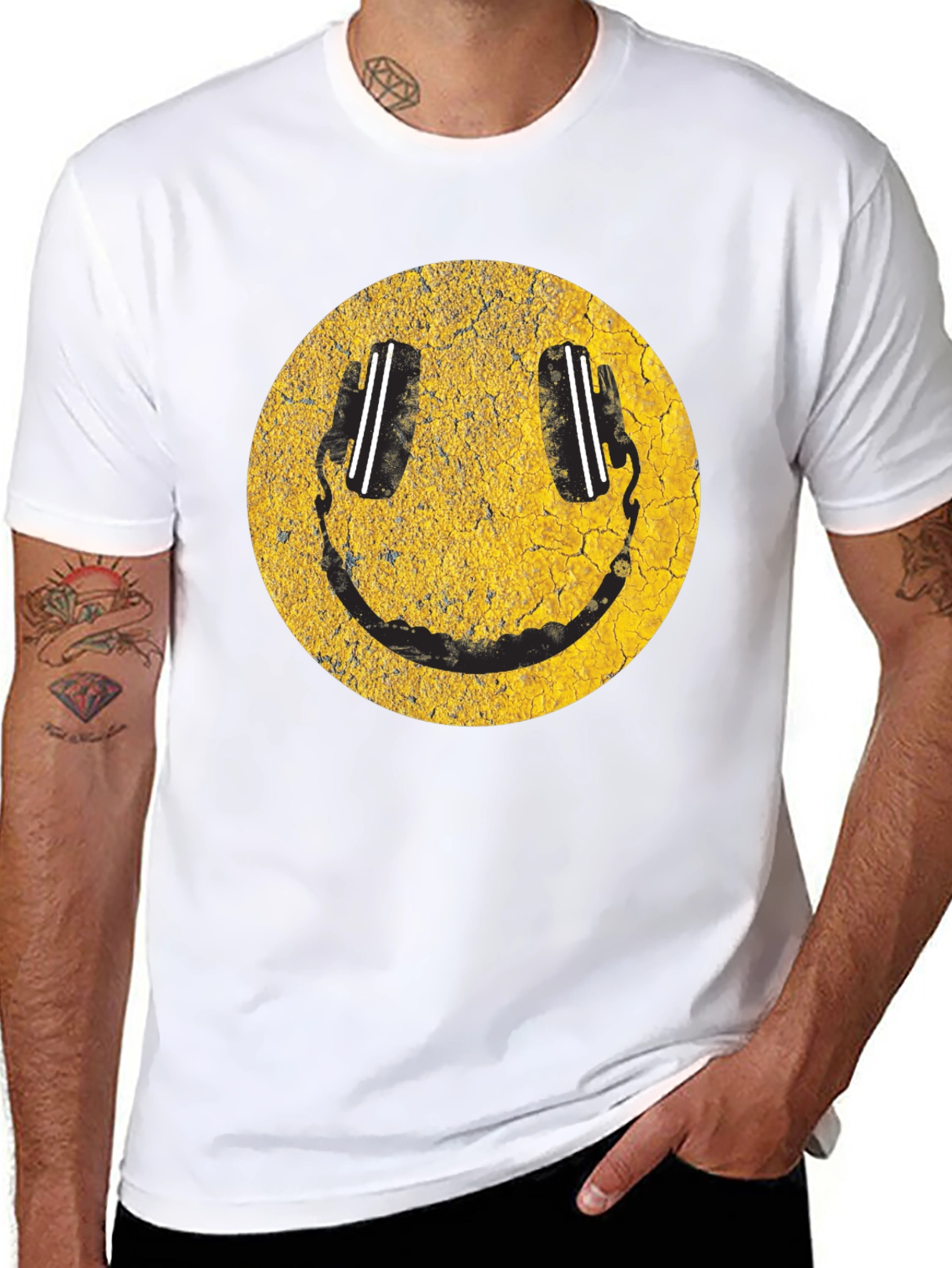 Smiley Face DJ Headphones Graphic T-Shirt