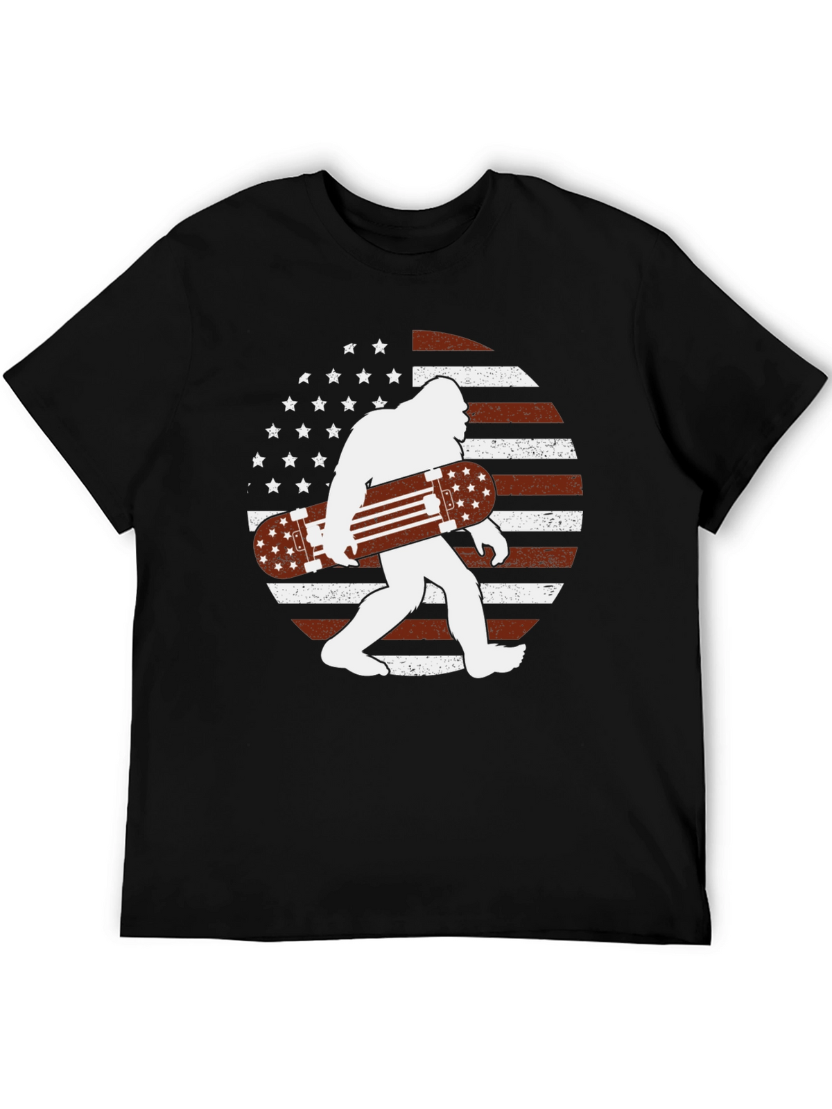 Sasquatch Skateboard USA Flag Graphic T-Shirt