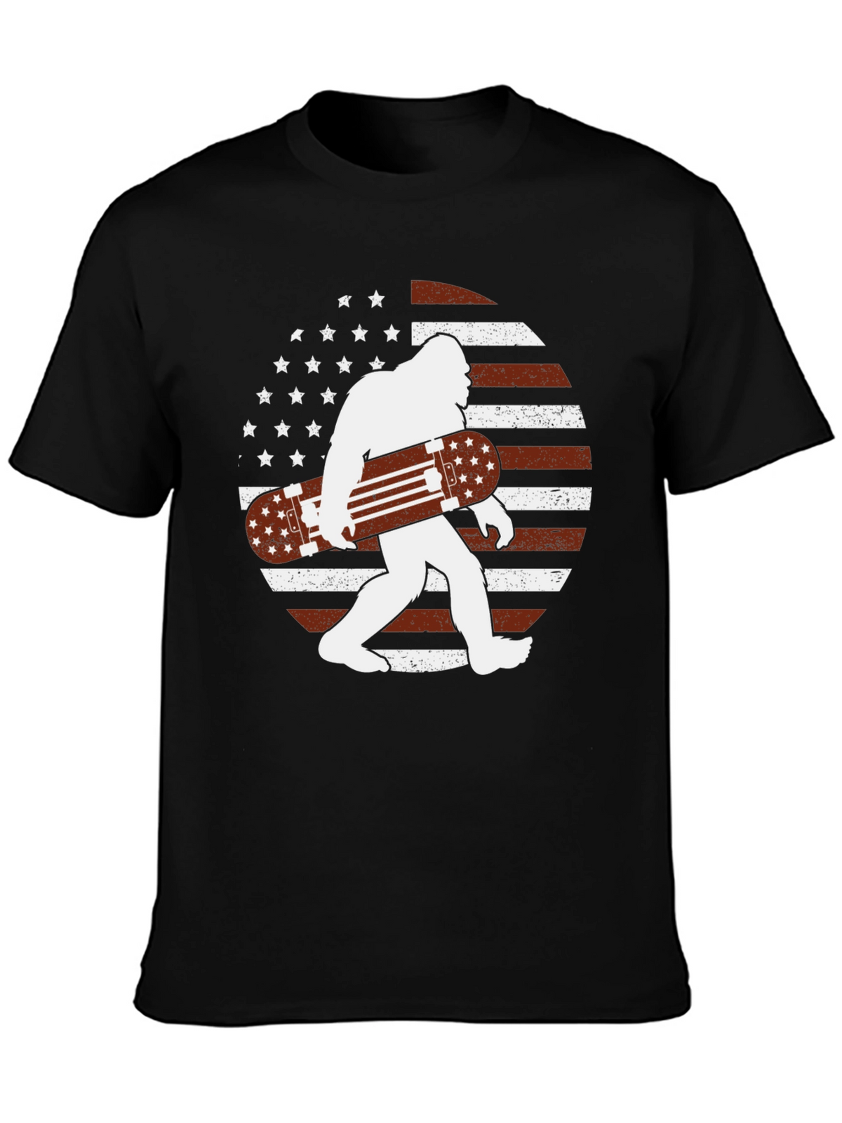 Sasquatch Skateboard USA Flag Graphic T-Shirt