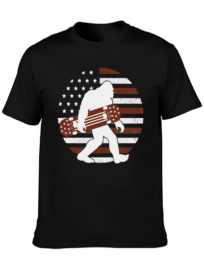 Sasquatch Skateboard USA Flag Graphic T-Shirt