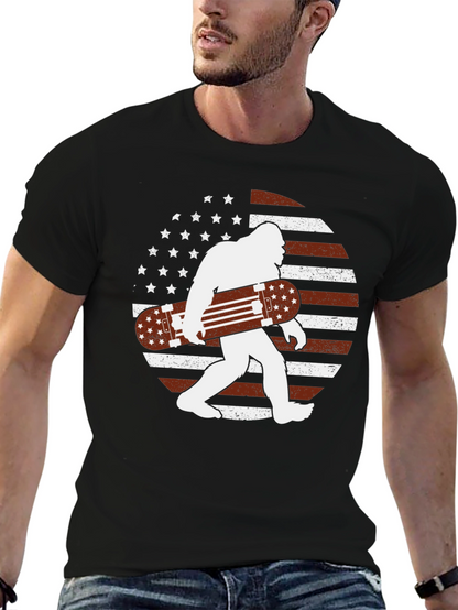 Sasquatch Skateboard USA Flag Graphic T-Shirt