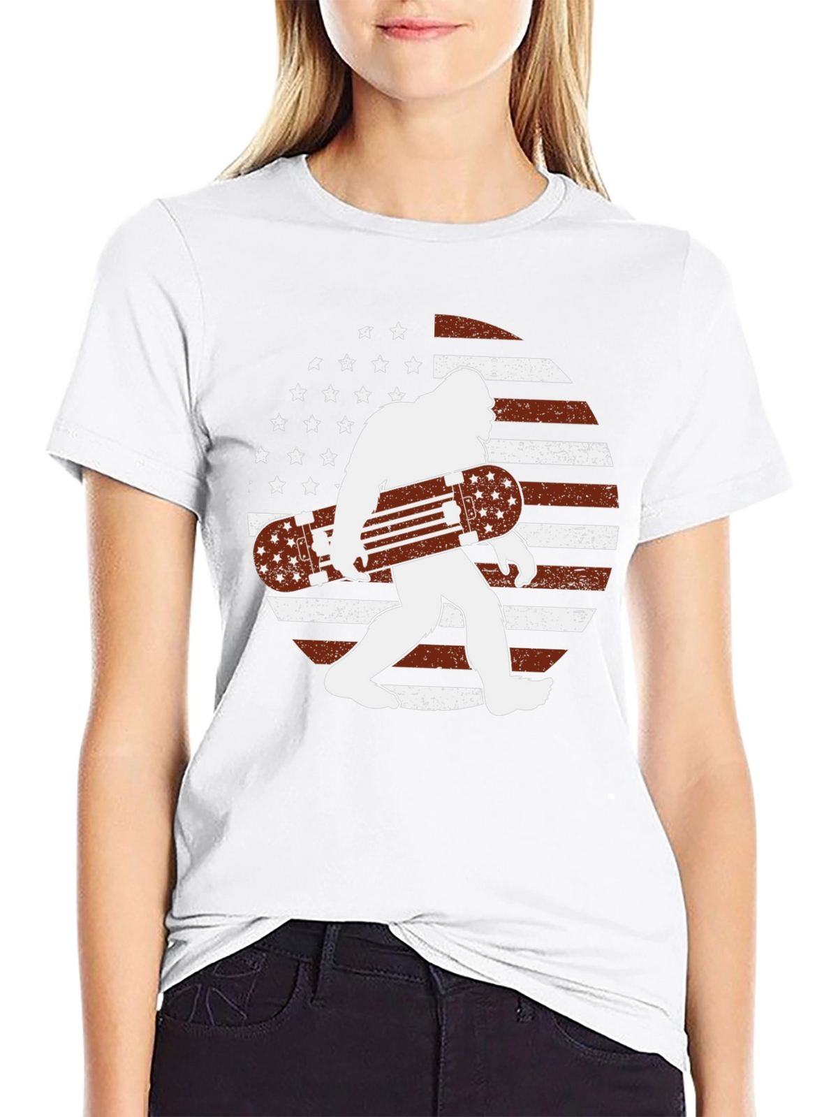 Sasquatch Skateboard USA Flag Graphic T-Shirt