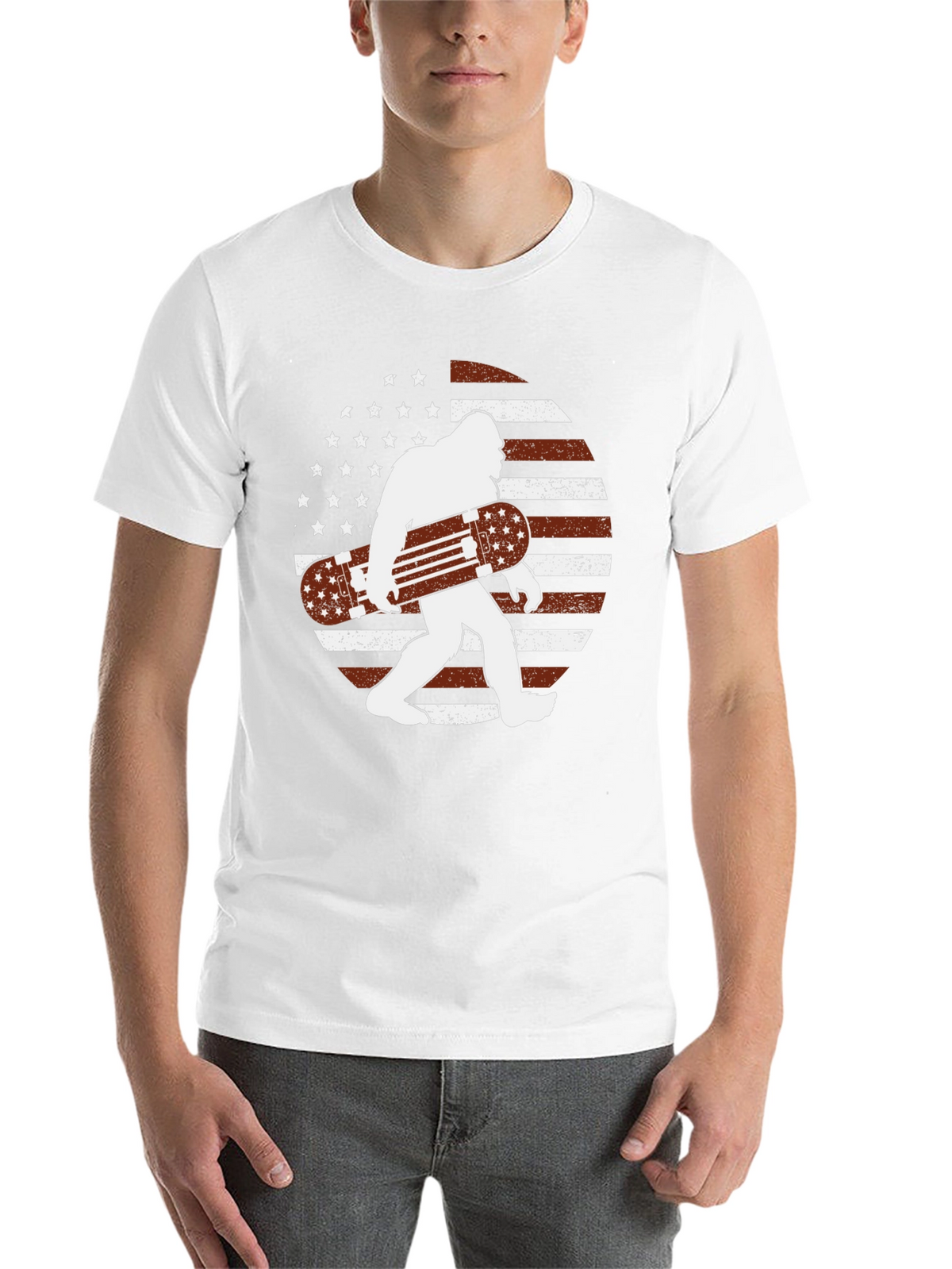 Sasquatch Skateboard USA Flag Graphic T-Shirt