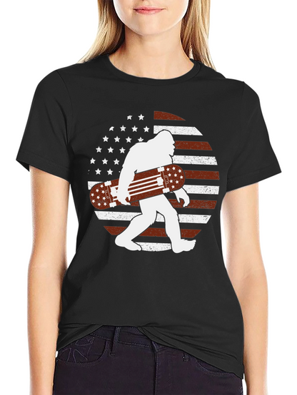 Sasquatch Skateboard USA Flag Graphic T-Shirt