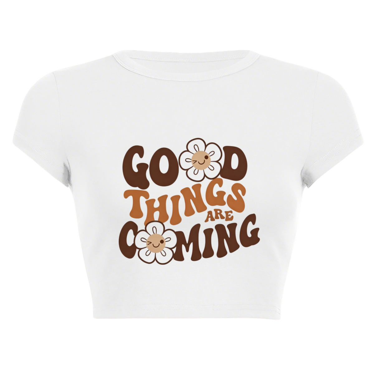 Good Things Are Coming Retro Daisy White Crop Tee ¨C Positive Vibe Aesthetic
