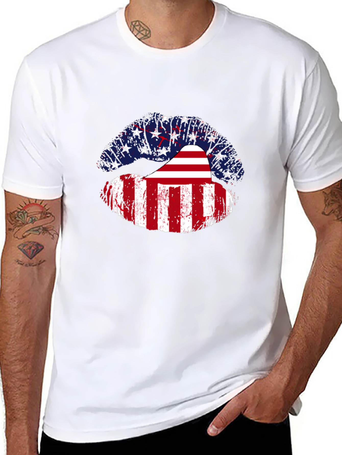 USA Flag Lips Graphic Tee - Patriotic Pride