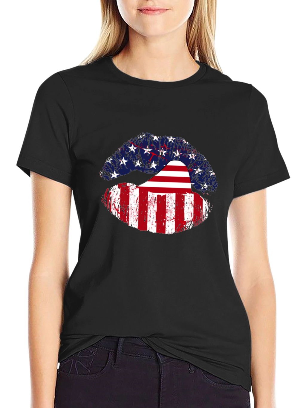 USA Flag Lips Graphic Tee - Patriotic Pride