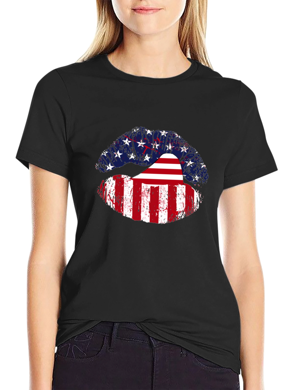 USA Flag Lips Graphic Tee - Patriotic Pride