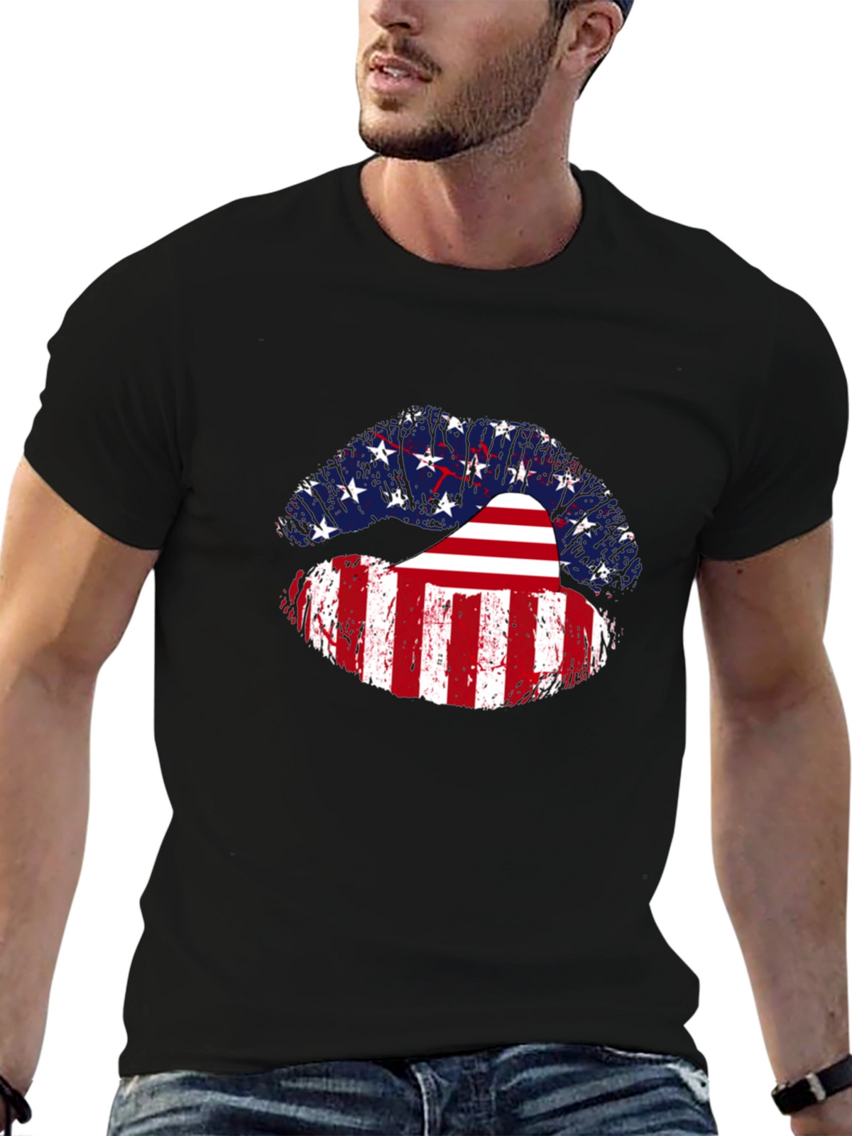 USA Flag Lips Graphic Tee - Patriotic Pride