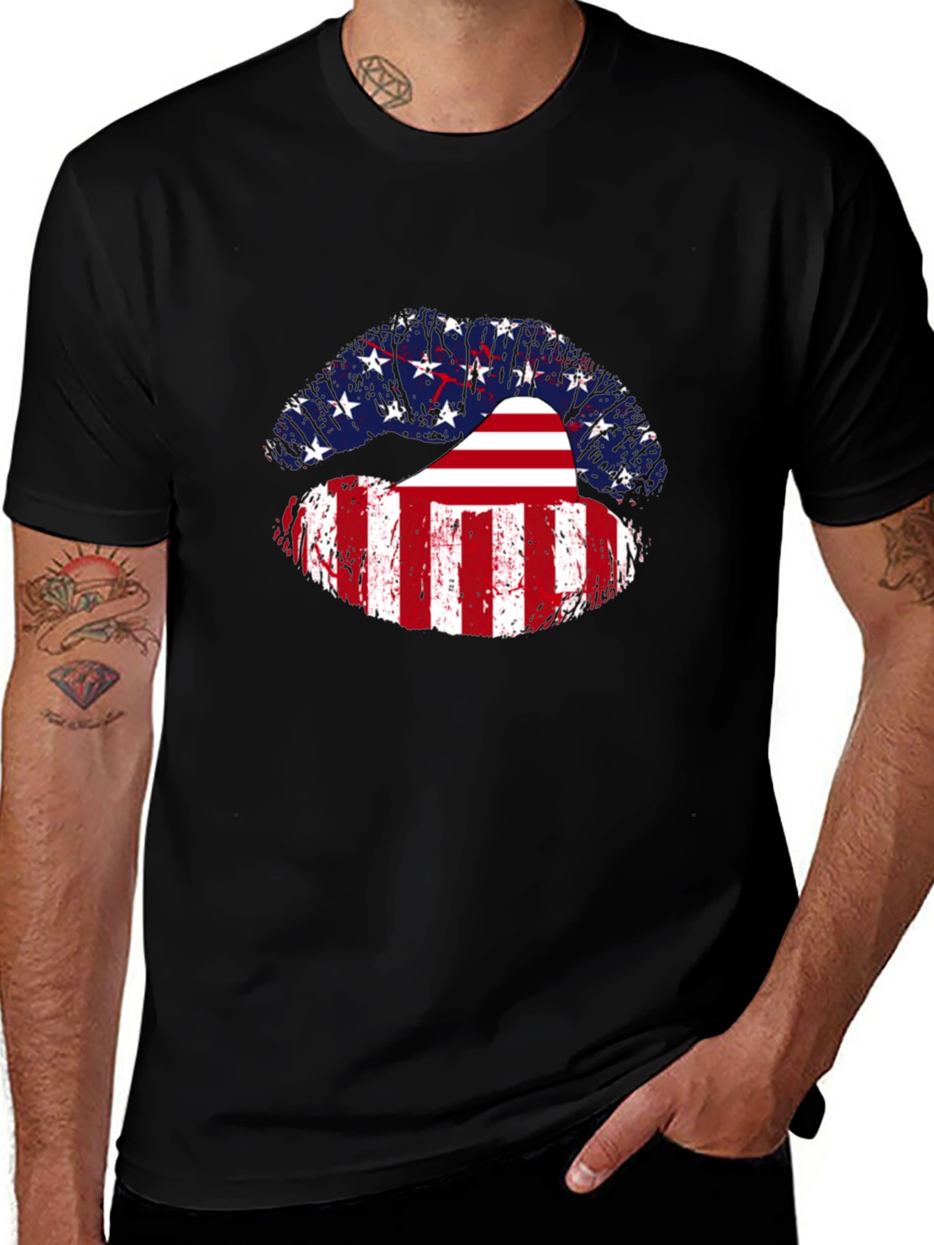 USA Flag Lips Graphic Tee - Patriotic Pride