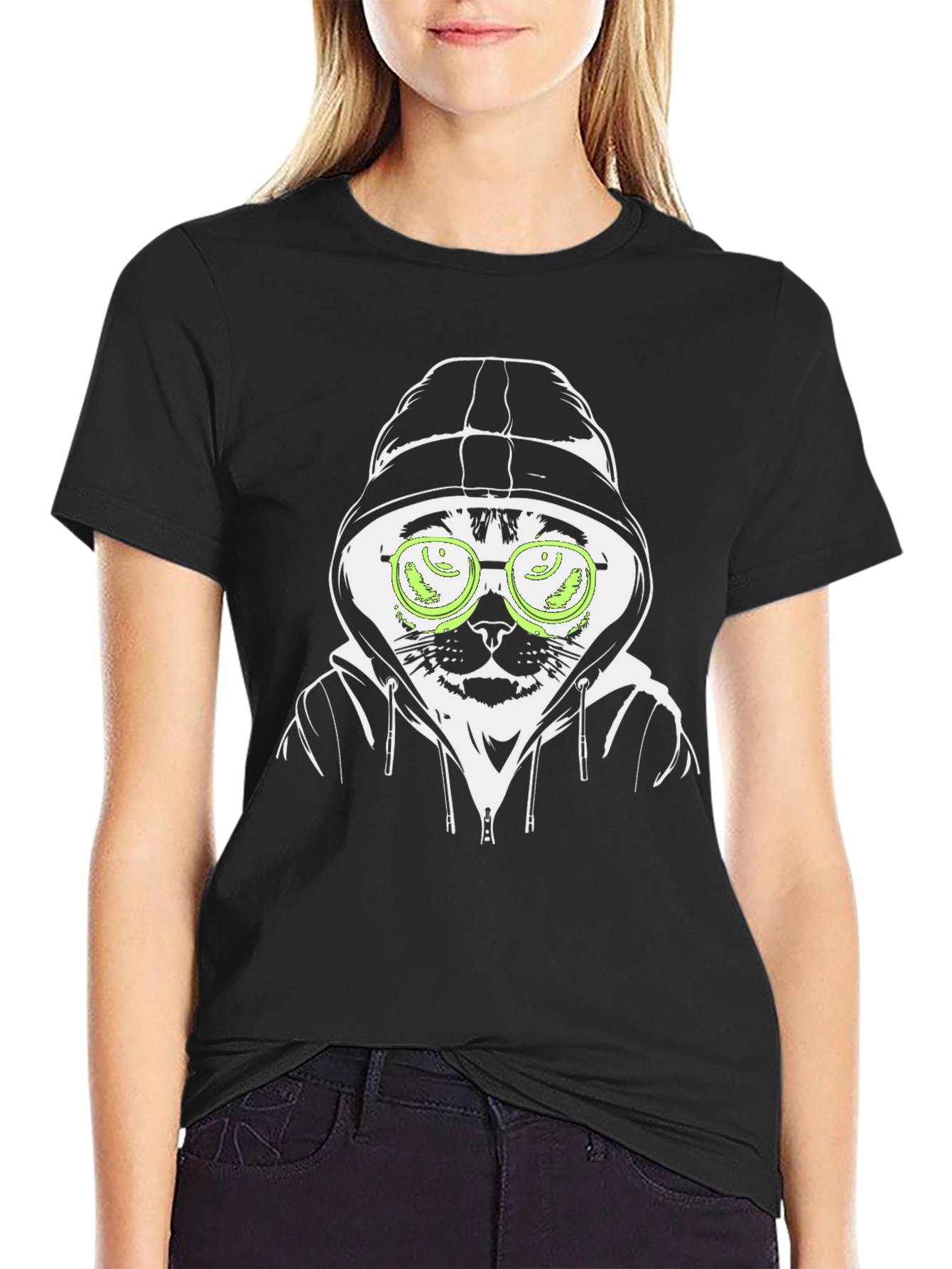 Hooded Cat T-Shirt - Hacker Style
