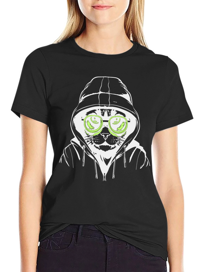 Hooded Cat T-Shirt - Hacker Style