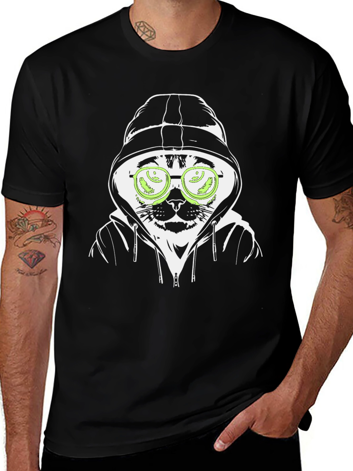 Hooded Cat T-Shirt - Hacker Style