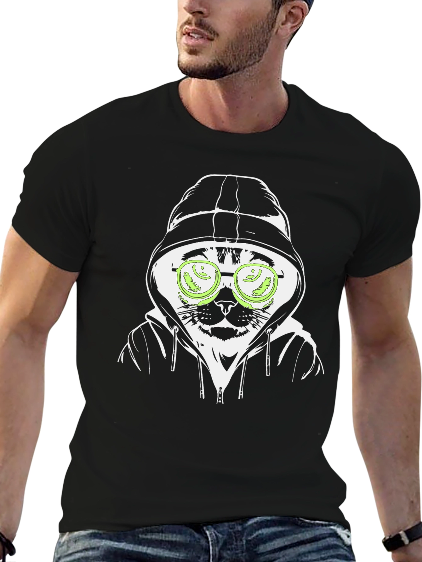 Hooded Cat T-Shirt - Hacker Style
