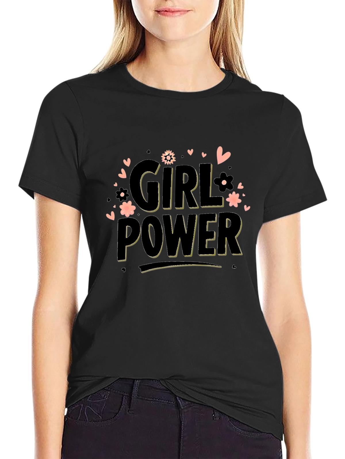 Girl Power Graphic Tee - Black Cotton Blend