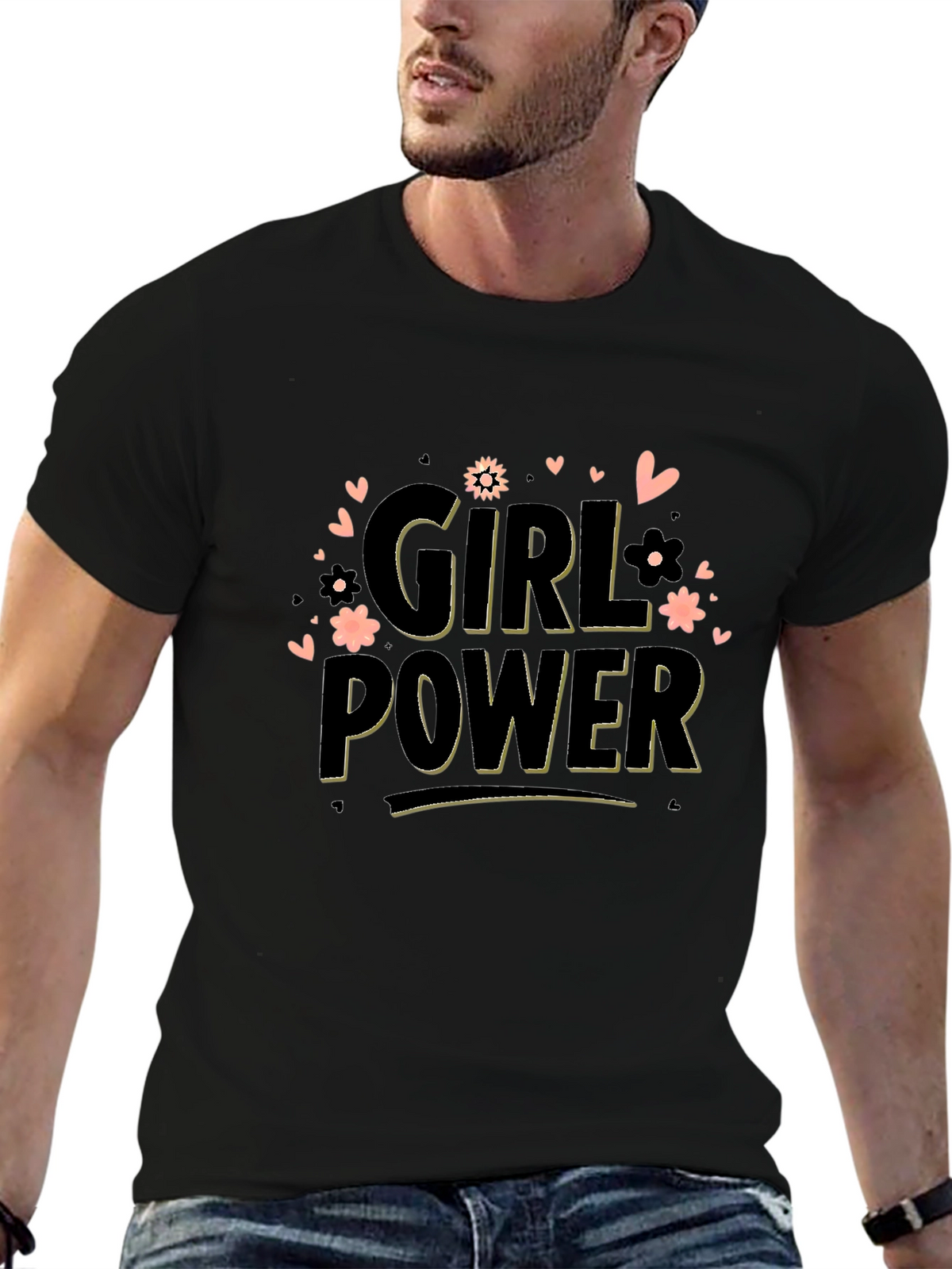 Girl Power Graphic Tee - Black Cotton Blend