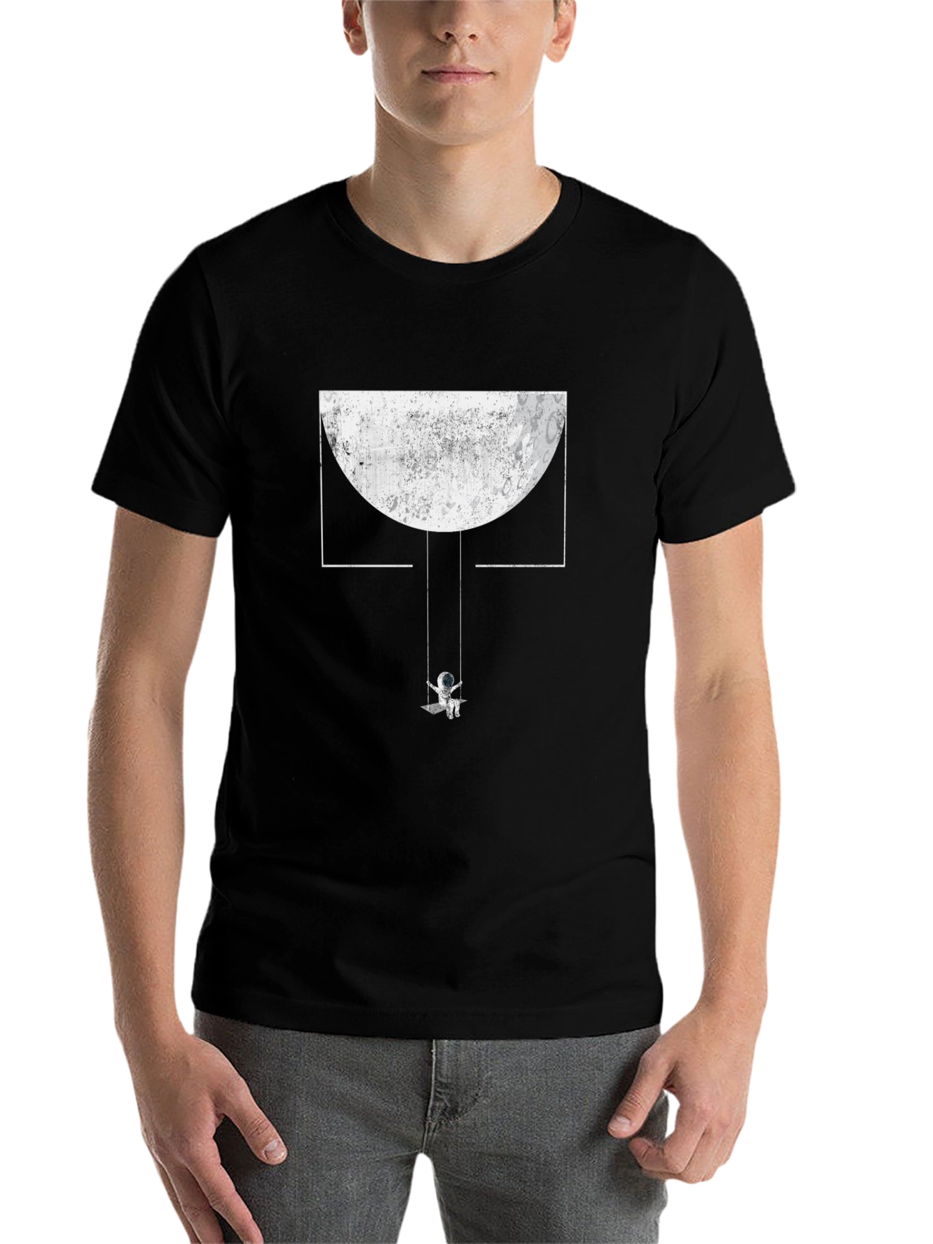 Astronaut Moon Swing Graphic Tee - Unique Black T-Shirt